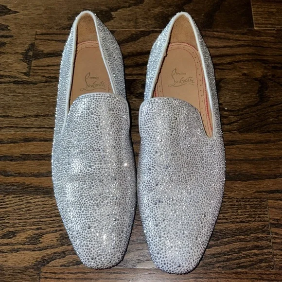 Christian Louboutin Swarovski Dandelion Silver Loafers Slip-On 44.5 US 10-10.5 - Picture 2 of 12